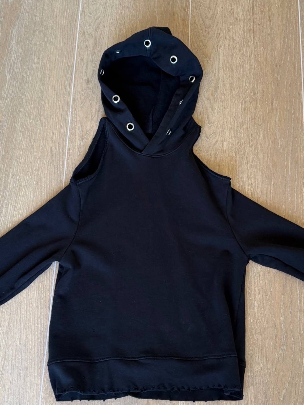 RTA Cold Shoulder Grommet Hooded Sweatshirt